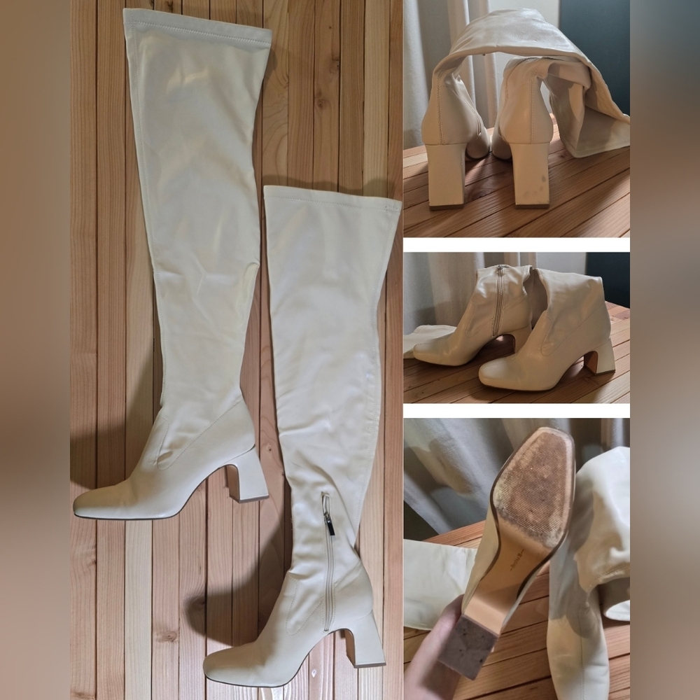 Bershka Cream Over the Knee Boots